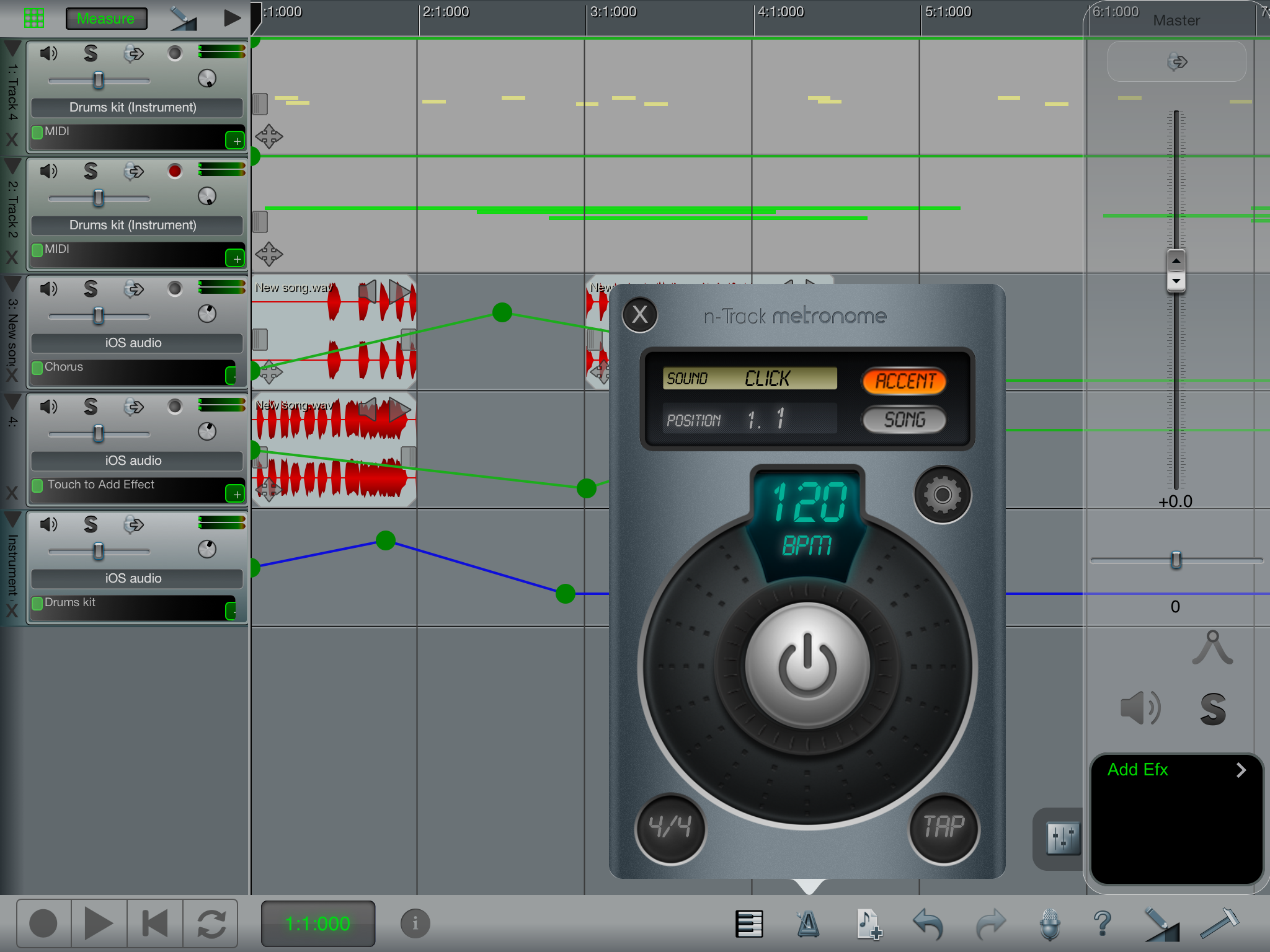 n-Track Studio for iOS screenshot: metronome